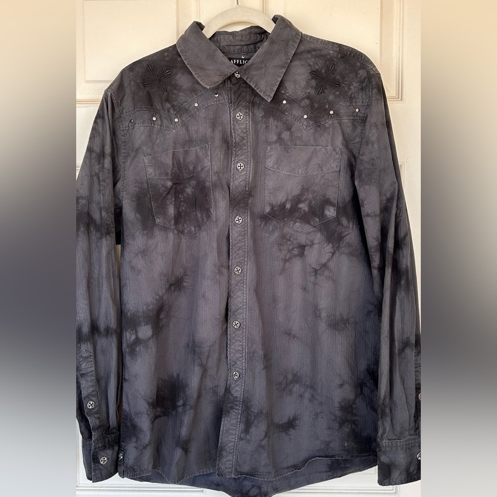 Affliction Men’s Tie‎ Dye Button Up Shirt Studs Size XL